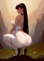 1girls ai_generated ass big_breasts big_butt black_hair bodystocking bodysuit breasts clothed clothing color eyeai female female_only high_heels kill_la_kill kiryuuin_satsuki large_breasts long_hair nai_diffusion solo squatting stable_diffusion thick_ass thick_thighs