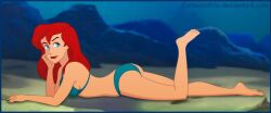 ariel ass barefoot bikini cartoongirls disney disney_princess feet human_form on_stomach panties red_hair swimsuit the_little_mermaid the_little_mermaid_(1989_film)