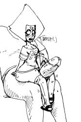 1boy 1girls between_thighs big_ass big_penis blush bush cartoon_network gem_(species) glasses imminent_penetration imminent_sex kneesocks lap monochrome on_lap peridot_(steven_universe) putricia sandals shirt shortstack sketch steven_universe thick_thighs thigh_job thigh_sex unseen_male_face wide_hips