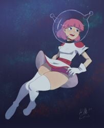 astronaut corki_(pylons) etrius original panties pink_panties skirt_lift space space_helmet spacesuit