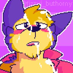 animated anthro bodily_fluids breath canid canine canis clothing coyote cum cum_in_mouth cum_inside cum_on_face digital_media_(artwork) fizzyjay fur genital_fluids jay_(fizzyjay) low_res male mammal open_mouth pixel_(artwork) pixel_animation short_playtime simple_background solo