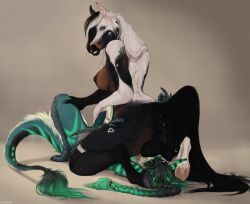 anthro anus arabian_horse ass balls balls_on_face big_balls black_body black_fur bodily_fluids braided_hair braided_ponytail breasts brown_body brown_fur canid canine canis deep_throat dragon duo equid equine erection face_fucking fur genital_fluids genitals green_body green_hair green_scales gynomorph gynomorph/male gynomorph_penetrating gynomorph_penetrating_male hair hi_res horse hybrid intersex intersex/male intersex_penetrating intersex_penetrating_male interspecies irrumatio jackal kneeling looking_back looking_down male male_penetrated mammal mane mrjakkal nipples nude oral penetration penile penis ponytail precum puffy_anus scales scarlanya sex simple_background soraya_(scarlanya) tail_tuft tuft white_hair