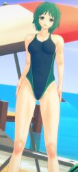 1girls 3d beach female_only happy human koikatsu light-skinned_female light_skin long_hair looking_at_viewer one-piece_swimsuit open_mouth sea sei_asagiri smile solo solo_female solo_focus spiritofrei teal_hair umbrella va-11_hall-a