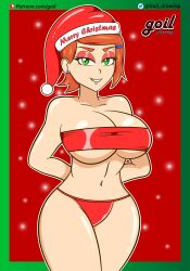 1girls ben_10 big_breasts breasts cartoon_network christmas female female_only goil_drawing green_eyes gwen_tennyson holidays merry_christmas orange_hair solo