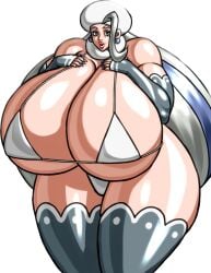 1girls bikini gigantic_breasts gigantic_thighs hat mature mature_female melony_(pokemon) nearly_nude negoto_(nego6) pokemon pokemon_ss stockings transparent_background