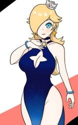 alternate_costume blonde blonde_female blonde_hair blue_dress blue_eyes blush blushing_at_viewer boob_window breasts crown dress female female_only large_breasts long_hair looking_at_viewer mario_(series) nintendo princess_rosalina sixtybuzzer smile smiling_at_viewer solo starry_night_dress_(sarukaiwolf) super_mario_galaxy tagme