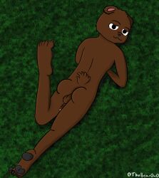 absurd_res anal anal_sex anthro ass balls bear biped brown_body brown_fur erection feet fur genitals hair hi_res humanoid_genitalia humanoid_penis inside male mammal nude pawpads paws penetration penile penis seductive simple_background smile smirk solo ted_d._bear_(thebearowo) thebearowo