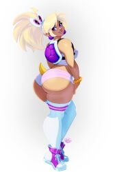 1girls 2023 ass big_ass blonde_hair earrings female female_only hi_res humanized koopa koopa_troopa legwear long_hair looking_at_viewer mario_(series) nintendo pointy_ears ponytail purple_eyes short_tail solo tail thick_ass thick_thighs tovio_rogers white_background white_legwear