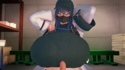 1boy 3d animated arius_satellite_school_student arius_squad_(blue_archive) big_breasts blue_archive censored clothed dick female huge_breasts koikatsu mp4 no_sound paizuri pori saori_(blue_archive) ss_sakuya_ss tagme video