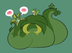 fat generation_5_pokemon morbidly_obese nintendo obese obese_anthro pokemon pokemon_(species) serperior sitting_on_person snake snivy swallowpancakes tagme thick weight_gain