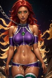 after_rape ai_generated bandisai bare_midriff chained_collar crying cum_in_pussy dc dc_comics enslaved enslaved_royal exposed_arms exposed_pussy exposed_thighs female fire_hair glowing_eyes green_eyes green_gem koriand'r only orange_skin purple_clothes slave stable_diffusion starfire superheroine tamaranean teen_titans torn_clothes