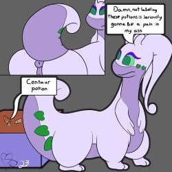 after_transformation ambiguous_gender anus centaur equid equid_taur generation_6_pokemon goodra hi_res humanoid_taur mammal mammal_taur nintendo pokemon pokemon_(species) potion puffy_anus slit solo speech_bubble taur velvet706 velvet_the_gooey_dragon