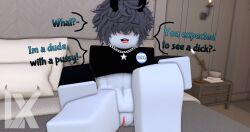 1cuntboy 3d artist_logo bottomless cuntboy cuntboy_only demon dialogue english_text intersex lauxdmn looking_at_viewer pose pussy roblox robloxian self_upload text