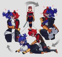 1girls 2girls ambiguous_penetration breasts carrying_partner carrying_position dell_spencer dispenelope_(diamond_nella) dispenser_lady hearts_around_head kissing kulodrones legs_around_partner metal_pipe mimi_sentry passionate_kiss prone_bone robot_boy robot_girl team_fortress_2