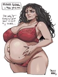 1girls arms big_ass big_breasts black_hair blue_eyes bra breasts cleavage curly_hair disney disney_villains disproportional earrings english english_text female female_only hands heavily_pregnant hips huge_breasts hyper_belly hyper_pregnancy large_breasts legs lips lipstick long_hair looking_at_viewer mature_female milf moistman mother_gothel pregnant pregnant_belly pregnant_older_female red_lingerie tangled teeth text thick_thighs thong tsundere underwear