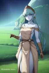 aeos agios ai_generated aios aiosu blue_body blue_eyes blue_hair dragon_ball dragon_ball_heroes goddess ladyaeos perfect_body pointy_ears super_dragon_ball_heroes supreme_kai_of_time time_power_unleashed_form time_power_unleashed_form_(dragon_ball)