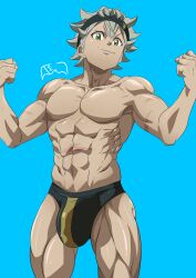 1boy abs asta_(black_clover) big_bulge black_bulls black_clover bulge eeee_san flexing green_eyes headband large_penis looking_at_viewer male_only muscular muscular_male no_nipples posing reference reference_image scars scars_all_over small_but_hung underwear underwear_only