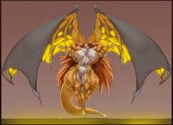 b9tribeca big_muscles breasts brown_hair cheetah dragon feline feline female hair hybrid large_muscles long_hair muscles muscular muscular_arms muscular_female muscular_legs muscular_thighs tail wings xilimyth