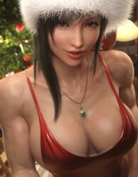 1girls 3d abs absurdres big_breasts black_hair breasts christmas christmas_headwear christmas_outfit earrings eye_fetish female female_only final_fantasy final_fantasy_vii final_fantasy_vii_remake fit fit_female hard_nipples highres holidays huge_breasts leotard lingerie long_hair nail_polish nerohunter6 realistic red_eyes santa_hat solo solo_female square_enix tifa_lockhart toned toned_female voluptuous voluptuous_female