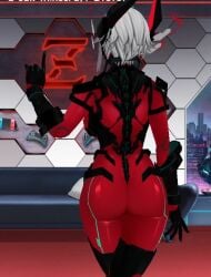 1girls android ass back back_view backboob big_ass black_accessory bodysuit cybernetics looking_away not_porn red_bodysuit sassy skin_tight virtual_youtuber vshojo white_hair zentreya zentreya_(cyborg)