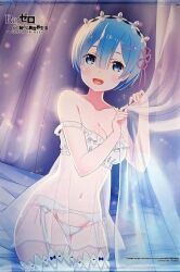 1girls blue_eyes blue_hair breasts female female_only human lingerie matching_hair/eyes night re:zero_kara_hajimeru_isekai_seikatsu rem_(re:zero) short_hair wedding_night