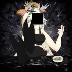 1girls bad_girl calamity_mod censored_face cigarette crop_top eyllmao female flowers flowers_in_hair legs_on_desk light-skinned_female light_skin nameless_deity safe safe_for_work smoking_cigarette terraria white_hair white_skinned_female wrath_of_the_gods