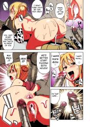 1girls 2boys anal blonde_hair blowjob blush brown_eyes colored comic cow_print cowboy_boots cum cum_drip cum_in_pussy cum_in_pussy cum_inside cum_leaking_out_of_pussy darkneji double_bun english_text fairy_tail huge_ass lucy_heartfilia on_all_fours open_mouth saliva saliva_on_penis saliva_string speech_bubble spread_anus sucking_penis sweat tamagoro tamagoroo_(funifuni_labo) third-party_edit tongue_out