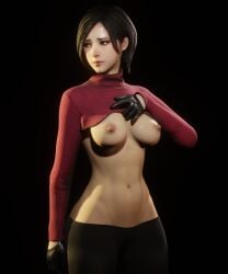 3d abs ada_wong capcom dbd dead_by_daylight large_breasts lifting_clothing resident_evil showing_breasts soboro turtleneck