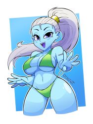 1girls angel angel_(dragon_ball) big_breasts bikini blue_skin breasts dragon_ball dragon_ball_super drawmatt female female_only hourglass_figure huge_breasts large_breasts purple_eyes thick_thighs universe_6/universe_7 vados white_hair wide_hips