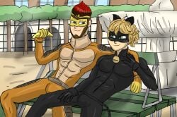 2boys adrien_agreste bodysuit bulge cat_noir gay king_monkey le_chiên_kim looking_at_each_other male male_only miraculous:_tales_of_ladybug_and_cat_noir miraculous_ladybug unknown_artist