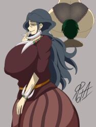 alternate_breast_size ass breasts_bigger_than_head butt_focus drasna_(pokemon) facesit facesitting fat_ass huge_breasts odanota old_woman pokemon pokemon_xy