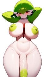 1futa ai_generated alteryors arms_behind_head belly_button blush fat_cock futanari game_freak gardevoir green_hair huge_breasts huge_cock looking_at_viewer nintendo nipples novelai penis pokémon_(species) pokemon pokemon_(species) red_eyes smile solo_futa tummy white_background wide_hips