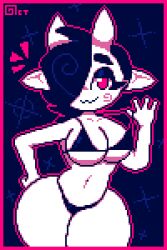 1girls amy_(jek_korpen) armpits bikini black_hair bra curvaceous curvy demon demon_girl female_only horns huge_breasts micro_bikini octotron2000 original_character pixel_art short_hair shortstack solo solo_female someone_else's_oc thick_thighs thong white_skin wide_hips