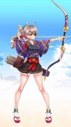 2d 2d_animation animated archer bow drawing_bow eyepatch monica_(project_qt) nutaku ponytail project_qt quiver skirt solo_female