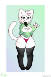 big_breasts blush bow catgirl furry lexitarts long_socks short_hair soso_(sosohippus) thick_hips thick_legs