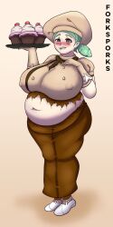 belly big_belly big_breasts breasts chubby forksporks huge_breasts katy_(pokemon) mature_female milf nipple_bulge overweight pokemon pokemon_sv torn_clothes