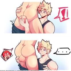 anime_style ass bakugou_katsuki blonde_hair boku_no_hero_academia cum cum_on_face cumshot eijirou_kirishima fanon_couple galaximonkey gay katsuki_bakugou kirishima_eijirou male_only my_hero_academia red_hair tagme touching_balls video yaoi