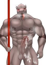 1boy abs anthro balls biceps bodily_fluids cum furry genital_fluids genitals hi_res itsuki_yuuto lactating lizard male male_lactation male_only muscular muscular_anthro muscular_male nipples pecs penis rak_wraithraiser reptile scalie simple_background solo solo_male standing tongue tongue_out tower_of_god vein veiny_penis white_background wraithraiser