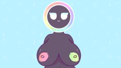 animated black_skin female grabbing_own_breast lucy_(luisgamingtm) luisgamingtm rainbow_hair rainbow_nipples simple_background white_eyes