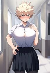 adult_swim ai_generated angry angry_face bakugou_katsuki big_breasts boku_no_hero_academia breasts female_bakugou gender_transformation genderswap_(mtf) huge_breasts katsuki_bakugou mtf_transformation my_hero_academia rule_63 school school_uniform slut slutty_outfit solo toonami