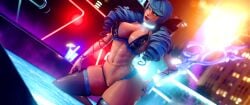 3d bikini blue_eyes blue_hair curvy_female curvy_hips gwen_(league_of_legends) league_of_legends nillin_(artist) riot_games thick_thighs tight_pussy wet