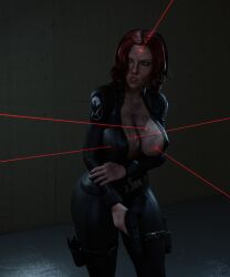 3d black_widow_(marvel) captured captured_heroine continuation dirty gun large_breasts laser_beam marvel marvel_comics natasha_romanoff red_hair soboro