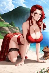 1animal 1girls adult ai_generated all_fours animal_ears beach big_breasts bikini bikini_bottom bikini_top blush breasts canine cleavage commentary_request curvaceous curvy dog dog_collar female female_only flower_pattern hanging_breasts hourglass_figure huge_breasts lace legband long_hair looking_at_viewer mature mature_female mature_woman milf nail_polish outdoors outside pet red_clothing red_hair seductive seductive_look seductive_pose tagme thick_thighs thighs voluptuous voluptuous_female wanting_sex wavy_hair