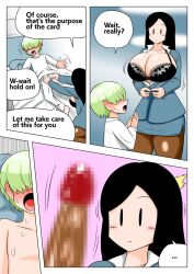 bbwh_(artist) black_hair breasts_out censored censored_penis green_hair hair_covering_eyes hospital hospital_bed hospital_gown hospital_room oc_(bbwh) original penis undressing undressing_another