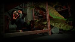 3d 3d_(artwork) bioshock bioshock_infinite clothing computer electronics elizabeth_comstock fallout female grandmanaconda_(artist) human insects jumpsuit pale_skin pip-boy radroach running_mascara scared subway vault_suit wristwear