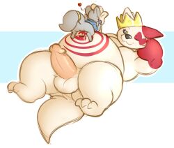 ambiguous_gender anthro balls furry hands licking_hand male minccino obese obese_male one_eye_closed penis pokémon_(species) pokemon pokemon_(species) semi-anthro size_difference tagme tail terribletanuki zangoose