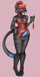 absurd_res animal_genitalia anthro clothing domestic_cat dress felid feline feline_genitalia felis genitals girly hi_res male mammal miphassl nipple_piercing nipples original_character penis piercing pinup pose solo thong underwear undressing_self