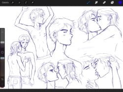 2boys couple gay gay_couple grabbing_breasts kissing making_out male_only males_only malesub pierced_ears pierced_eyebrow piercing piercings sarunacuso sequence sketch sketch_page soft twink vanilla yoosung_kim