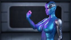 1girls 3d bald bald_female black_sclera blue_skin cybernetic_arm cybernetic_limb cyborg cyborg_girl female female_only guardians_of_the_galaxy infinity_stone marvel marvel_cinematic_universe nebula_(marvel) nipples nude purple_skin redmoa tagme topless