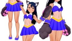 1girls 3d black_hair blush breasts brown_eyes cat_ears cat_tail catgirl clothed clothing earrings evaan female female_focus female_only hayase_nagatoro hi_res highres long_hair looking_at_viewer navel please_don't_bully_me,_nagatoro pose revealing_clothes simple_background skirt small_breasts smile solo tan tan-skinned_female tan_body tan_skin tanline tanned tanned_female white_background